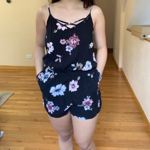 black floral garage romper